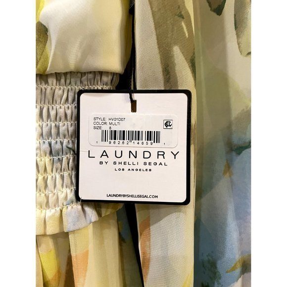 LAUNDRY BY SHELLI  YELLOW SEGAL Floral Long Sleeve Maxi Dress Smocked Waist Sz 8 - Picture 7 of 8